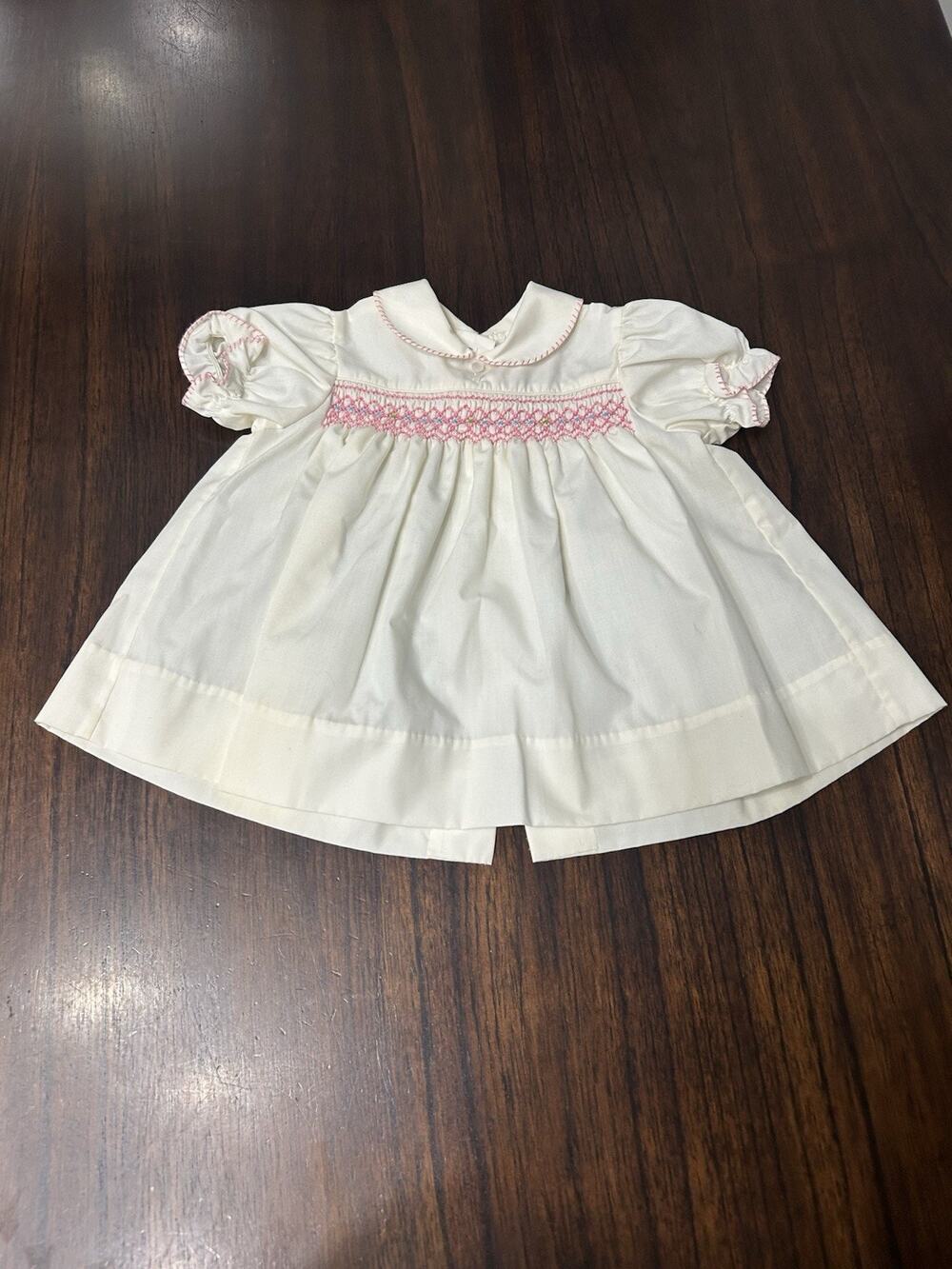 Vintage Baby Togs Smocked Embroidered Dress Puff Sleeves 3 Mos